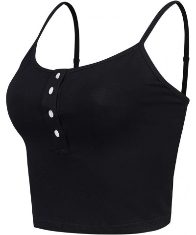 Womens Sleeveless Scoopneck Button up Casual Workout Crop Cami Top Black $10.00 Tanks