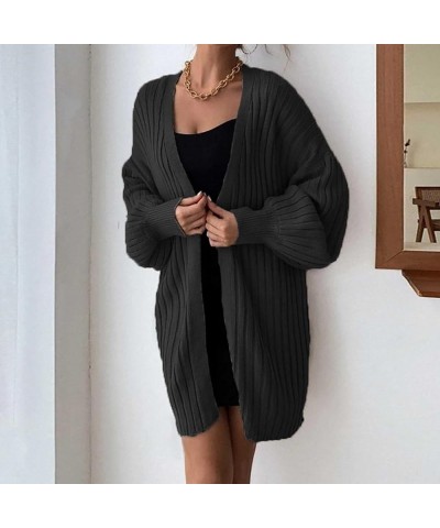 Women Fall Cardigan 2023 Long Sleeve Chunky Knit Cardigan Open Front Cozy Sweater Coat Sweaters Outerwear with Pocket 5-black...