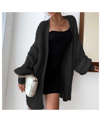 Women Fall Cardigan 2023 Long Sleeve Chunky Knit Cardigan Open Front Cozy Sweater Coat Sweaters Outerwear with Pocket 5-black...