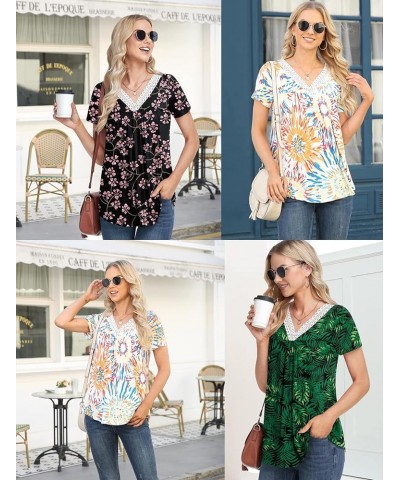 Womens Summer Shirts V-Neck Lace Collar Casual Tank Tops Sleeveless Loose Pleated Tunic Tee Small Fl Navy $10.79 Tanks