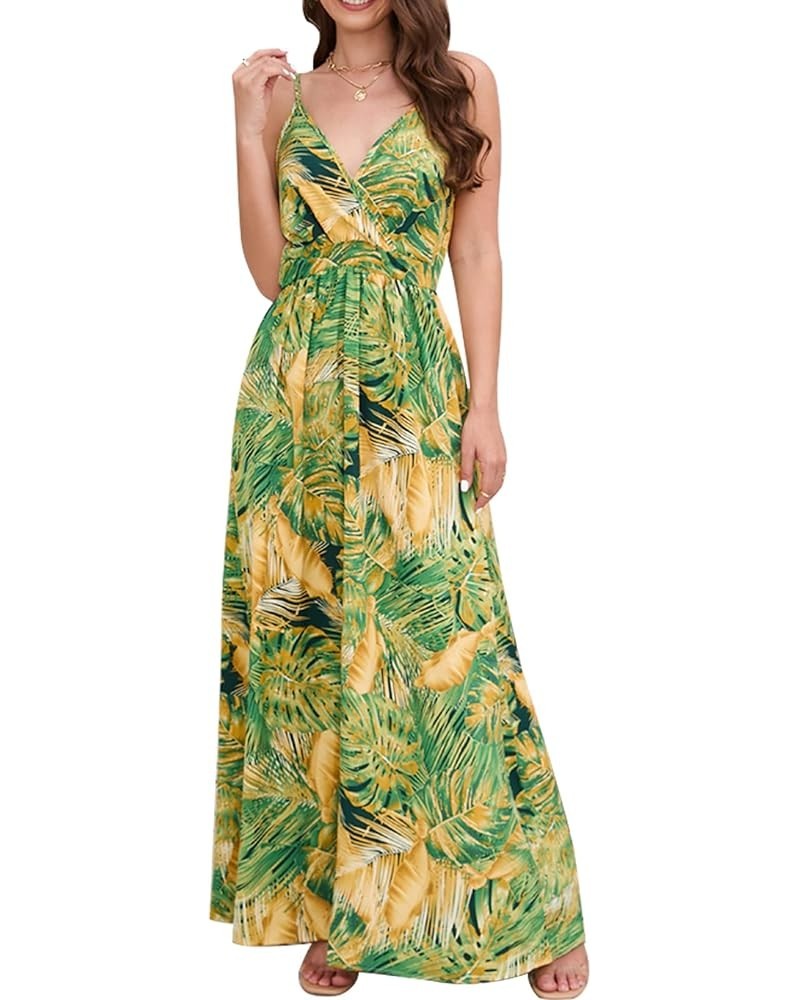 Womens Summer Boho Dress Casual Sundress Sleeveless Floral Printed V-Neck Flowy Beach Party Maxi Dresses Green $10.75 Dresses