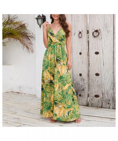 Womens Summer Boho Dress Casual Sundress Sleeveless Floral Printed V-Neck Flowy Beach Party Maxi Dresses Green $10.75 Dresses