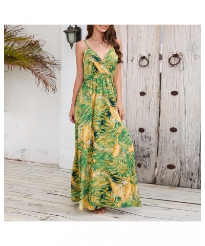 Womens Summer Boho Dress Casual Sundress Sleeveless Floral Printed V-Neck Flowy Beach Party Maxi Dresses Green $10.75 Dresses