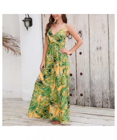 Womens Summer Boho Dress Casual Sundress Sleeveless Floral Printed V-Neck Flowy Beach Party Maxi Dresses Green $10.75 Dresses