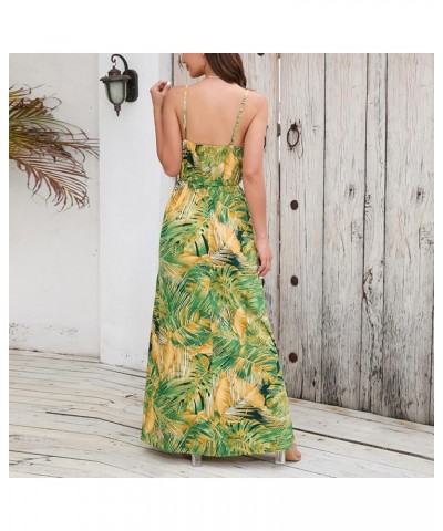 Womens Summer Boho Dress Casual Sundress Sleeveless Floral Printed V-Neck Flowy Beach Party Maxi Dresses Green $10.75 Dresses