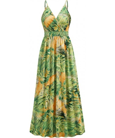 Womens Summer Boho Dress Casual Sundress Sleeveless Floral Printed V-Neck Flowy Beach Party Maxi Dresses Green $10.75 Dresses