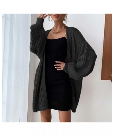 Women Fall Cardigan 2023 Long Sleeve Chunky Knit Cardigan Open Front Cozy Sweater Coat Sweaters Outerwear with Pocket 5-black...