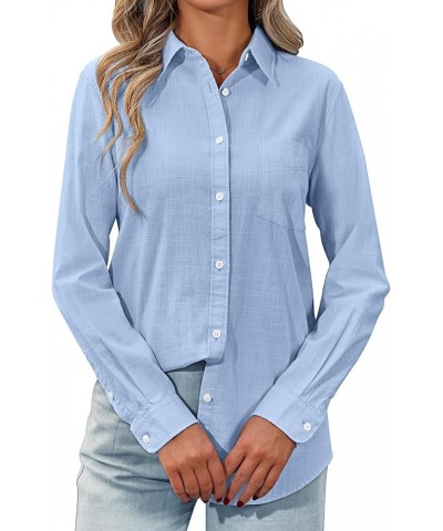 Womens Button Down Shirt Linen Button Up Shirts for Women Long Sleeve Dress Shirt Collared Blouse Tops Tunics Women Blue $12....