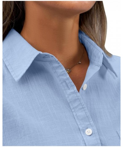 Womens Button Down Shirt Linen Button Up Shirts for Women Long Sleeve Dress Shirt Collared Blouse Tops Tunics Women Blue $12....