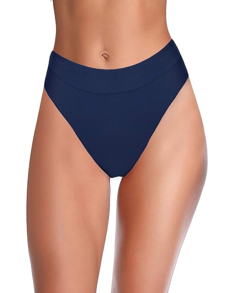 Women's High Waisted Bikini Bottom High Cut Swim Briefs Cheeky Brazilian Swimsuits Bottom Navy $13.99 Swimsuits