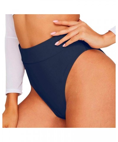 Women's High Waisted Bikini Bottom High Cut Swim Briefs Cheeky Brazilian Swimsuits Bottom Navy $13.99 Swimsuits