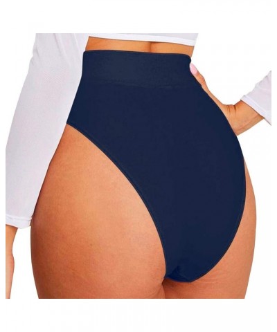 Women's High Waisted Bikini Bottom High Cut Swim Briefs Cheeky Brazilian Swimsuits Bottom Navy $13.99 Swimsuits