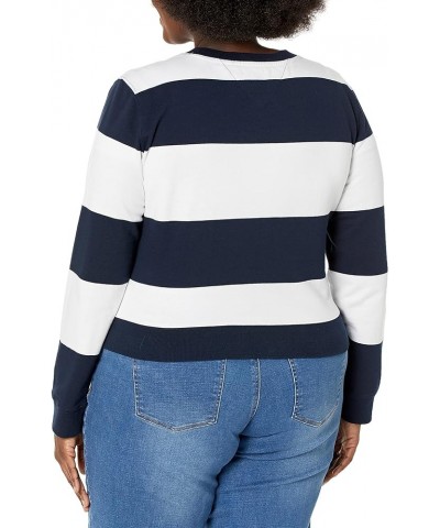 Women's Classic Crewneck Sweatshirt Sky Captain White Rugby Stripe $26.99 Activewear