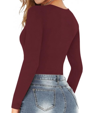 Women's Scoop Neck Short Sleeve Long Sleeve Stretchy Basic Bodysuit Shirt Long Sleeve Long Sleeve Burgundy $14.99 Bodysuits