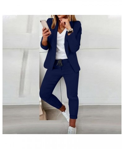 Womens Fashion 2 Piece Blazer Suits Long Sleeve Open Front Blazer Pants Set Elegant Work Office Business Outfits 03 Navy $16....