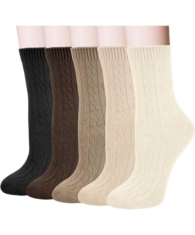 5 Pairs Womens Wool Socks Thick Warm Winter Socks Casual Cozy Socks Vintage Knit Crew Socks Gift for Women Solid Twist 01（5 P...