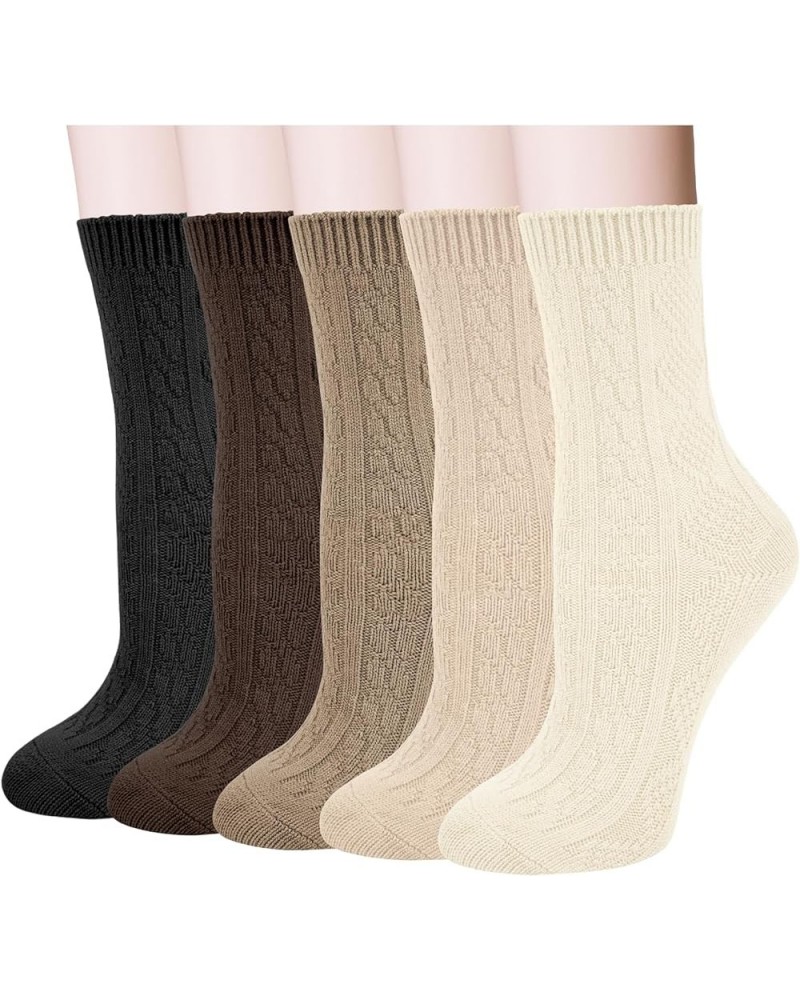 5 Pairs Womens Wool Socks Thick Warm Winter Socks Casual Cozy Socks Vintage Knit Crew Socks Gift for Women Solid Twist 01（5 P...