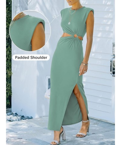 Women's Cut Out Padded Shoulder Split Side Crewneck Maxi Bodycon Party Club Dress Green 02 $15.36 Dresses