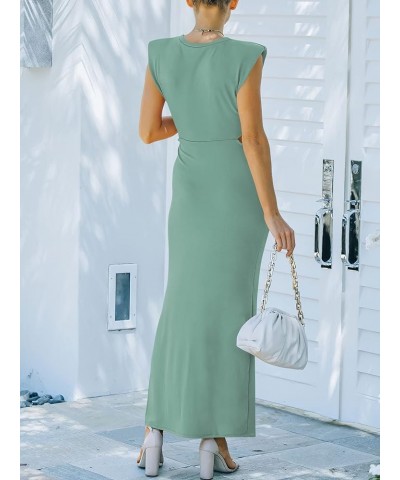 Women's Cut Out Padded Shoulder Split Side Crewneck Maxi Bodycon Party Club Dress Green 02 $15.36 Dresses