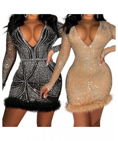 Women Sexy Mini Bodycon Dress Turtleneck Party Dresses Clubwear mesh Dress Apricot G $26.79 Dresses