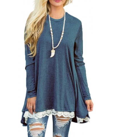 Womens Tops Long Sleeve Tunics Round Neck Blouses Shirts for Leggings Blue $13.99 Tops