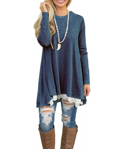 Womens Tops Long Sleeve Tunics Round Neck Blouses Shirts for Leggings Blue $13.99 Tops