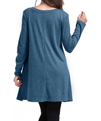 Womens Tops Long Sleeve Tunics Round Neck Blouses Shirts for Leggings Blue $13.99 Tops