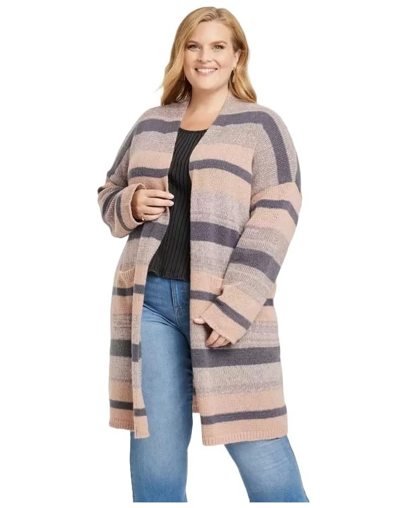 Women's Plus Size Open-Front Cardigan - Gray Striped $20.79 Sweaters