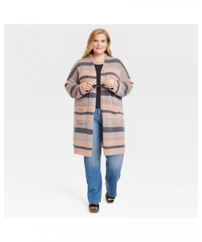 Women's Plus Size Open-Front Cardigan - Gray Striped $20.79 Sweaters