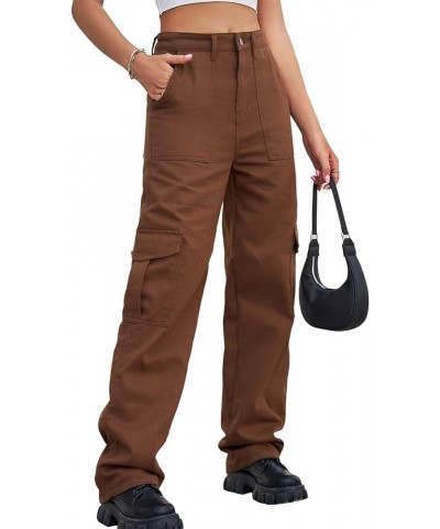 Women High Rise Straight Leg Y2K Streetwear Cargo Pants Baggy Boyfriend Jeans with Pockets Rbrown $18.54 Jeans