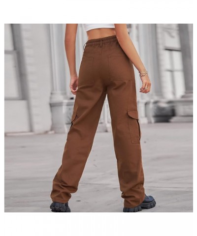 Women High Rise Straight Leg Y2K Streetwear Cargo Pants Baggy Boyfriend Jeans with Pockets Rbrown $18.54 Jeans