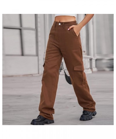 Women High Rise Straight Leg Y2K Streetwear Cargo Pants Baggy Boyfriend Jeans with Pockets Rbrown $18.54 Jeans