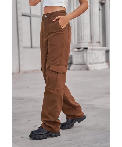 Women High Rise Straight Leg Y2K Streetwear Cargo Pants Baggy Boyfriend Jeans with Pockets Rbrown $18.54 Jeans