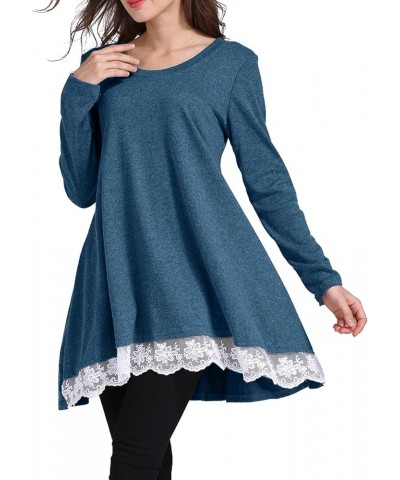 Womens Tops Long Sleeve Tunics Round Neck Blouses Shirts for Leggings Blue $13.99 Tops