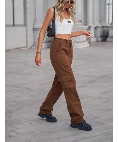 Women High Rise Straight Leg Y2K Streetwear Cargo Pants Baggy Boyfriend Jeans with Pockets Rbrown $18.54 Jeans