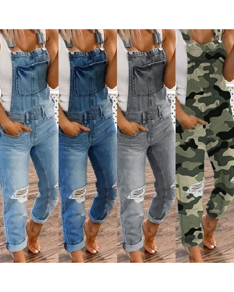 Women's Ripped Denim Bib Overalls Adjustable Straps Pockets Jean Rompers Casual Distressed Jeans Fit Jumpsuits Small Blue $13...