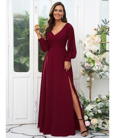 Long Sleeve Bridesmaid Dresses for Wedding Women's V Neck Chiffon Formal Evening Dress with Slit Lilac $27.30 Dresses