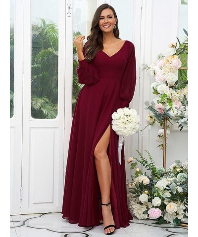 Long Sleeve Bridesmaid Dresses for Wedding Women's V Neck Chiffon Formal Evening Dress with Slit Lilac $27.30 Dresses