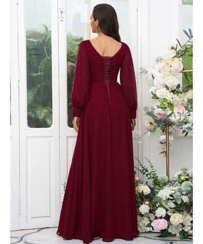 Long Sleeve Bridesmaid Dresses for Wedding Women's V Neck Chiffon Formal Evening Dress with Slit Lilac $27.30 Dresses