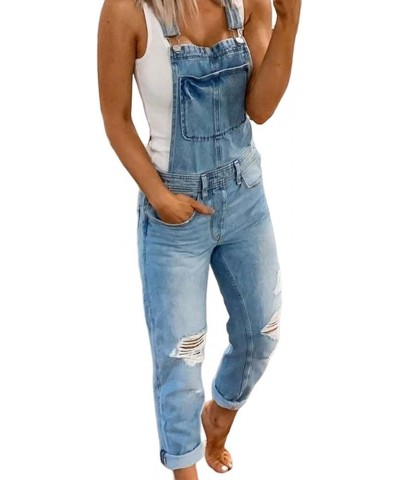 Women's Ripped Denim Bib Overalls Adjustable Straps Pockets Jean Rompers Casual Distressed Jeans Fit Jumpsuits Small Blue $13...