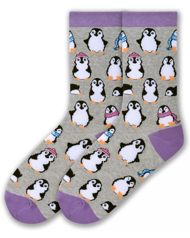 Women's Fun Animal Crew Socks-1 Pairs-Cool & Cute Wordplay Novelty Gifts Chilly Penguins (Gray Heather) $9.74 Socks