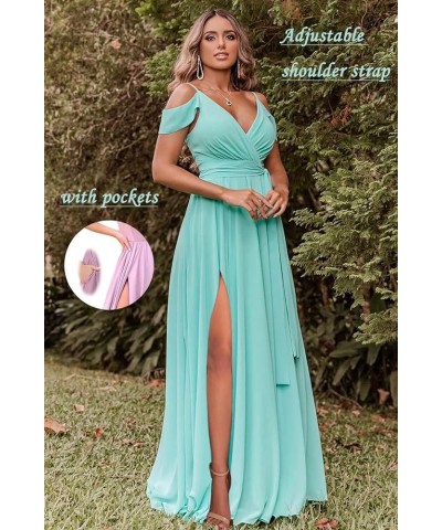 Off Shoulder Bridesmaid Dresses 2023 for Women Long Chiffon V Neck Formal Evening Gown with Slit RQ04 Sage Green $28.01 Dresses