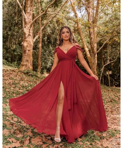 Off Shoulder Bridesmaid Dresses 2023 for Women Long Chiffon V Neck Formal Evening Gown with Slit RQ04 Sage Green $28.01 Dresses