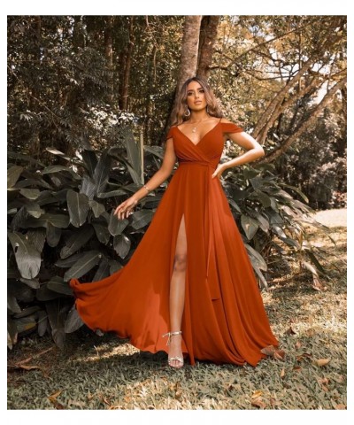 Off Shoulder Bridesmaid Dresses 2023 for Women Long Chiffon V Neck Formal Evening Gown with Slit RQ04 Sage Green $28.01 Dresses