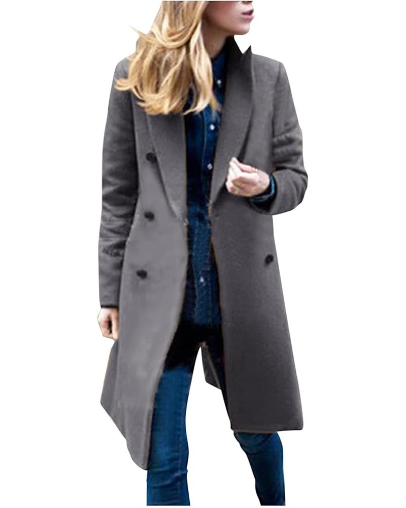 Women's Wool Trench Coats Long Classic Winter Lapel Collar Belted Pea Coats Fashion Loose Wool Peacoat Jackets H-grey $24.74 ...