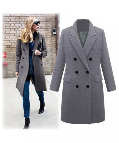 Women's Wool Trench Coats Long Classic Winter Lapel Collar Belted Pea Coats Fashion Loose Wool Peacoat Jackets H-grey $24.74 ...