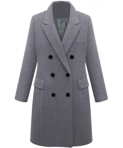 Women's Wool Trench Coats Long Classic Winter Lapel Collar Belted Pea Coats Fashion Loose Wool Peacoat Jackets H-grey $24.74 ...