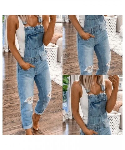 Women's Ripped Denim Bib Overalls Adjustable Straps Pockets Jean Rompers Casual Distressed Jeans Fit Jumpsuits Small Blue $13...