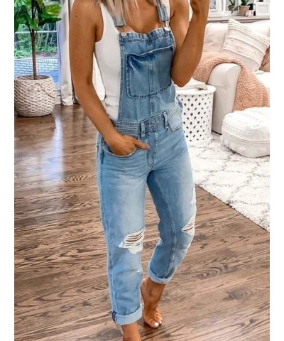 Women's Ripped Denim Bib Overalls Adjustable Straps Pockets Jean Rompers Casual Distressed Jeans Fit Jumpsuits Small Blue $13...