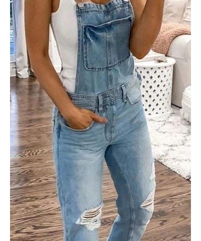 Women's Ripped Denim Bib Overalls Adjustable Straps Pockets Jean Rompers Casual Distressed Jeans Fit Jumpsuits Small Blue $13...